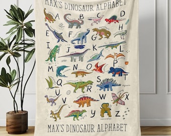 Personalisierte Dinosaurier Alphabet Decke, Benutzerdefinierte Kinderdecke, Babydecke, Geschenk für Kinder, Jungen Geburtstagsgeschenk