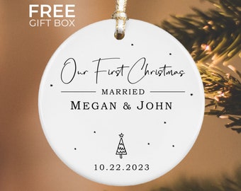 First Christmas Married Ornament, Personalized Married Ceramic Ornament, Custom Marriage Couple Ornament, Couples Keepsake, Newlywed Gift