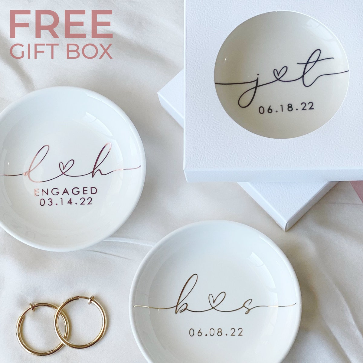 Personalized Engagement Ring Dish, Initials Heart Date Ring Dish, Gift for Bride and Groom, Wedding Gift, Bridal Shower, Anniversary Gift, - Etsy