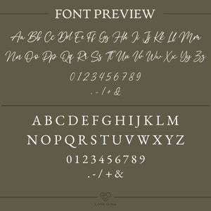 May include: Font preview image showing the alphabet in uppercase and lowercase letters, numbers 0-9, and punctuation marks. The font is a handwritten script style.