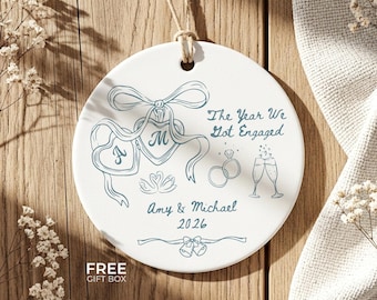 Personalized Engagement Ornament, Custom First Christmas Engaged Ornament, The Year We Got Engaged Keepsake