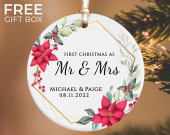First Christmas Married Ornament, Mr and Mrs Ornament, Personalized Marriage Keepsake, Custom Married Couple Ornament, Just Married
