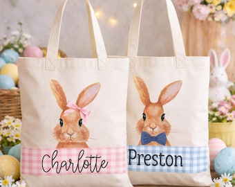 Personalisierte Osterhase Tasche, Benutzerdefinierte Kinder Ostertasche, Vintage Canvas Ostereiersuche, Geschenk für Kind
