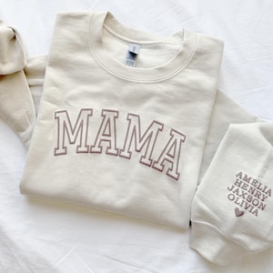 Personalized Mama Sweatshirt with Kid Names on Sleeve, Mothers Day Gift, Birthday Gift for Mom, New Mom Gift, Minimalist Cool Mom Sweater image 4