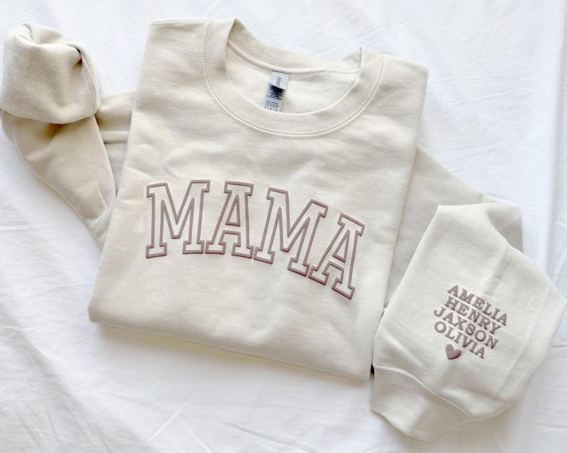 Personalized Mama Sweatshirt with Kid Names on Sleeve, Mothers Day Gift, Birthday Gift for Mom, New Mom Gift, Minimalist Cool Mom Sweater image 4
