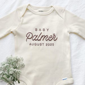 Personalized Pregnancy Announcement Baby ONESIES® Brand Bodysuit, Expected Due Date Baby Bodysuit, Custom Baby Name Bodysuit, Baby Keepsake