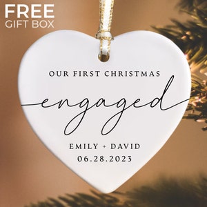 Engaged Christmas Ornament, Custom Engagement Keepsake, Engagement Gift, Personalized First Christmas Engaged, Engagement Announcement