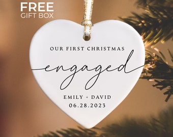 Engaged Christmas Ornament, Custom Engagement Keepsake, Engagement Gift, Personalized First Christmas Engaged, Engagement Announcement