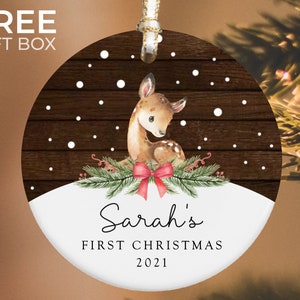 Babys erste Weihnachtsverzierung, personalisierte Babys Weihnachtsandenken, neues Babygeschenk, Baby Hirsch Verzierung, 2024 kundenspezifische Baby Verzierung