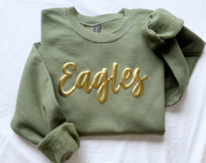 Custom Team Name Sweatshirt, Embossed Mascot Sweater, School Spirit Sweatshirt with Puff Print