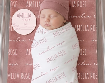 Personalized Baby Swaddle Blanket, Custom Baby Name Swaddle, Newborn Name Blanket, First and Middle Name Announcement