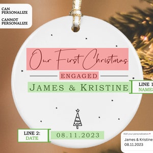 Engaged Christmas Ornament, Custom Engagement Keepsake, Engagement Gift, Personalized First Christmas Engaged, Engagement Announcement image 2