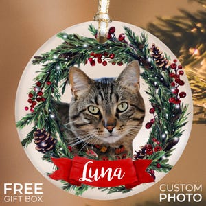 Personalized Pet Ornament, Custom Cat Christmas Ornament, Pet Memorial Ornament, Cat Christmas Photo Ornament, Pet Portrait Name Gift