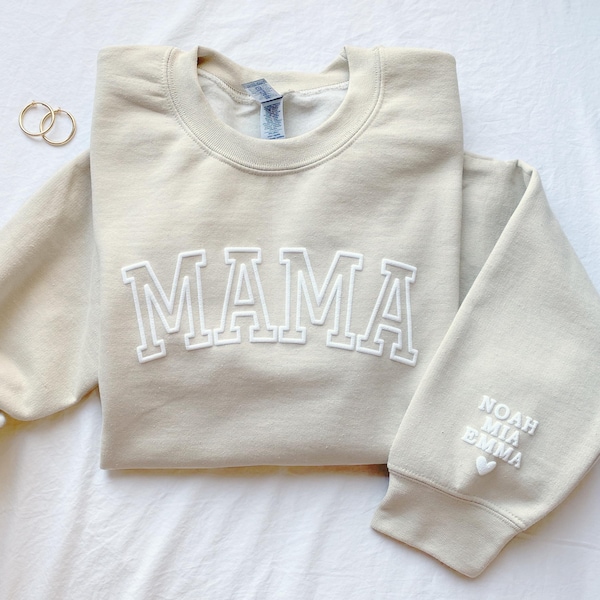 Sudadera personalizada para mamá con nombres de niños en la manga, regalo para el Día de la Madre, regalo de cumpleaños para mamá, regalo para mamá primeriza, suéter minimalista y genial para mamá.
