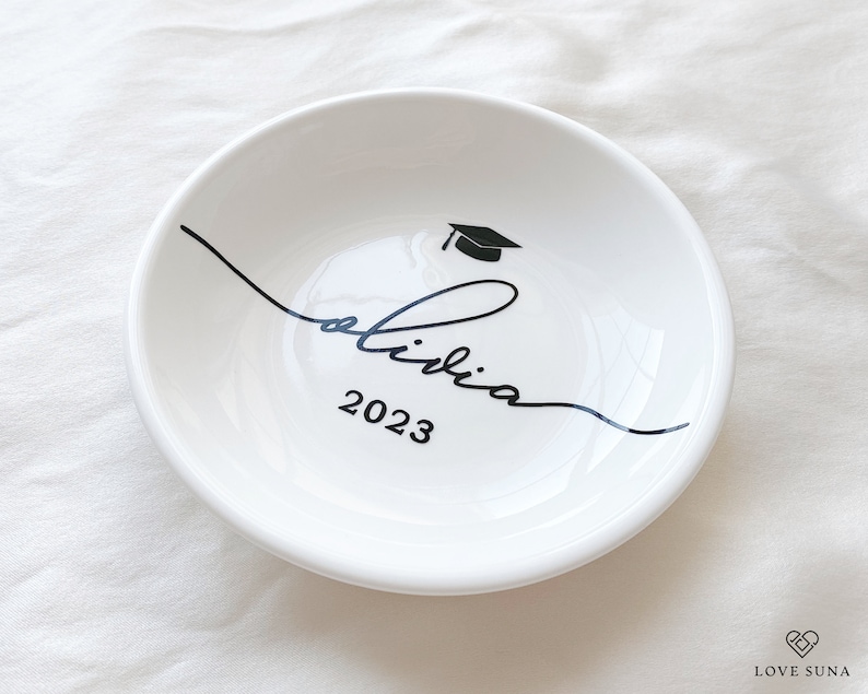 Personalized Graduation Gift, Custom Jewelry Dish, Class of College Graduation Gift for Her, Masters Degree Gift, PHD Graduation Present image 3