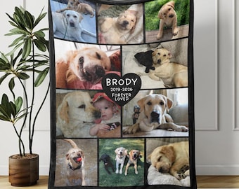 Personalized Photo Blanket, Photo Collage Blanket with Text, Pet Memorial Blanket, Gift for Mom, Family Blanket