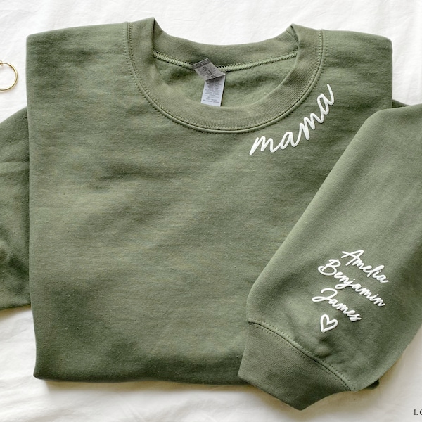 Personalized Mama Sweatshirt with Kid Names on Sleeve, Mothers Day Gift, Birthday Gift for Mom, New Mom Gift, Minimalist Mom Sweater