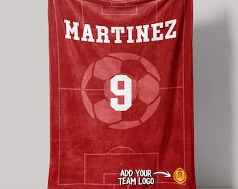 Personalized Soccer Blanket with Name and Number, Custom Sports Team Gift, Soccer Senior Night Gift, Spirit Day, Custom Soccer Blanket