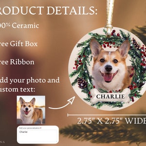 Personalized Pet Ornament, Custom Dog Christmas Ornament, Pet Memorial Ornament, Cat Christmas Photo Ornament, Pet Portrait Name Gift image 4