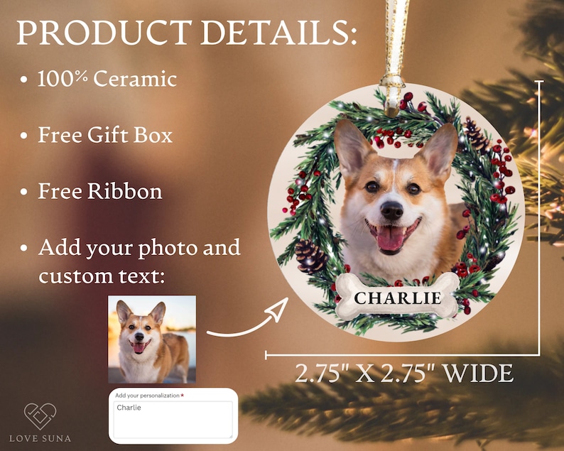 Personalized Pet Ornament, Custom Dog Christmas Ornament, Pet Memorial Ornament, Cat Christmas Photo Ornament, Pet Portrait Name Gift image 4