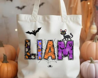 Personalisierte Süßes oder Saures Tasche für Kinder, Benutzerdefinierte Halloween Tasche mit Namen, Gruselige Goodie Tasche