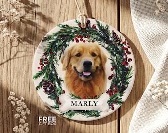 Personalized Pet Ornament, Custom Dog Christmas Ornament, Pet Memorial Ornament, Cat Christmas Photo Ornament, Pet Portrait Name Gift