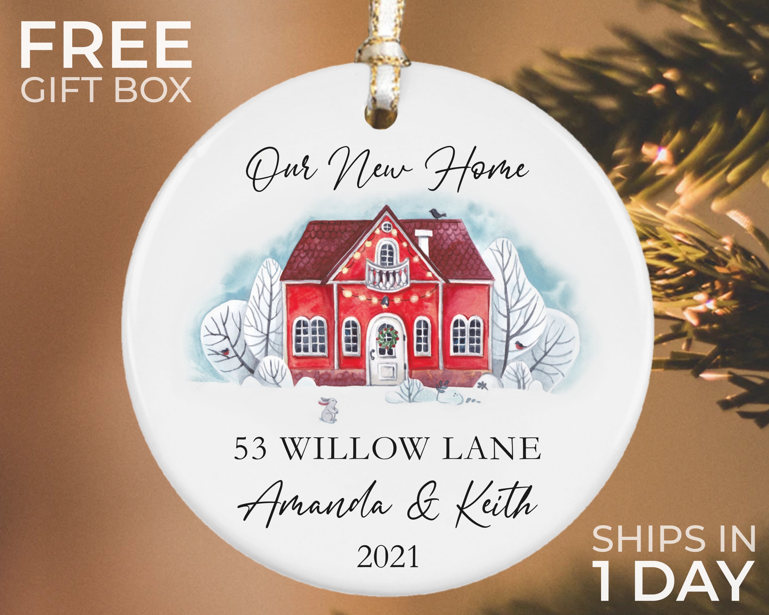 Discover Personalized New Home Ceramic Ornament, Custom House Address Ornament