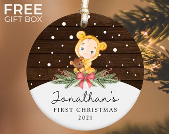 Baby's First Christmas Ornament, Personalized Baby's Christmas Keepsake, New Baby Gift, Baby Boy Ornament, Custom Baby Ornament