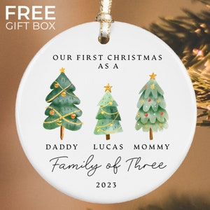 Personalized Family of Three Christmas Ornament, Baby&#39;s First Christmas Keepsake, New Baby Ornament, Family of 3 Christmas Tree Ornament