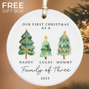 Personalized Family of Three Christmas Ornament, Baby's First Christmas Keepsake, New Baby Ornament, Family of 3 Christmas Tree Ornament