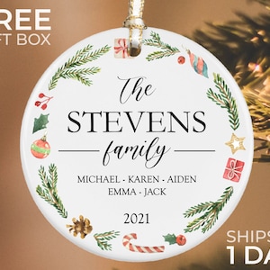Personalized Family Christmas Ornament, Family Christmas Keepsake, Family Christmas Gift, Christmas Ceramic Ornament, 2021 Ornament