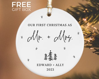 First Christmas Married Ornament, Mr and Mrs Personalized Christmas Ornament, Wedding Gift, Couples Marriage Keepsake, Custom Newlywed Gift