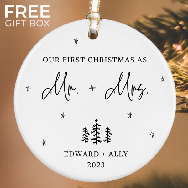 First Christmas Married Ornament, Mr and Mrs Personalized Christmas Ornament, Wedding Gift, Couples Marriage Keepsake, Custom Newlywed Gift