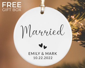 First Christmas Married Ornament, Personalized Married Ceramic Ornament, Custom Marriage Couple Ornament, Couples Keepsake, Newlywed Gift