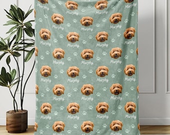 Custom Pet Photo Blanket, Personalized Dog Portrait Blanket, Gift for Pet Lover, Pet Face Pattern