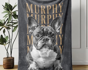 Custom Pet Photo Blanket, Personalized Dog Portrait Blanket, Pet Memorial Gift, Pet Loss Gift, Vintage Photo Blanket