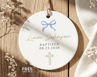Personalisierter Keramik Taufe Ornament, Benutzerdefinierte Tauf Andenken, Erstkommunion Geschenk, Taufgeschenk