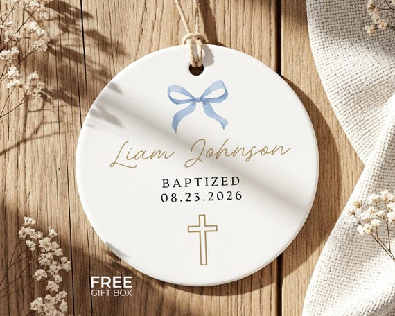 Personalized Ceramic Baptism Ornament, Custom Christening Keepsake, First Communion Gift, Baptism Gift