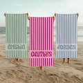 Personalized Striped Beach Towel, Custom Name Retro Bath Towel, Bachelorette Gift