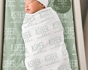 Baby Name Blanket, Custom Baby Name Swaddle Set, Newborn Name Blanket, Name Announcement, Hospital Coming Home Outfit