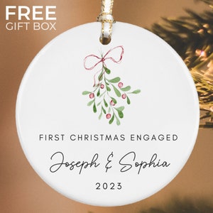 Engaged Christmas Ornament, Custom Engagement Keepsake, Engagement Gift, Personalized First Christmas Engaged, Engagement Announcement