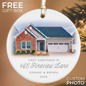 Ornamento personalizzato per foto di nuova casa, ornamento per indirizzo di casa personalizzato, regalo di inaugurazione della casa, regalo per cliente agente immobiliare, ornamento per casa in acquerello