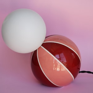 Handmade Ceramic Lamp – Red-Pink Glaze with Glass Globe and G9 bulb