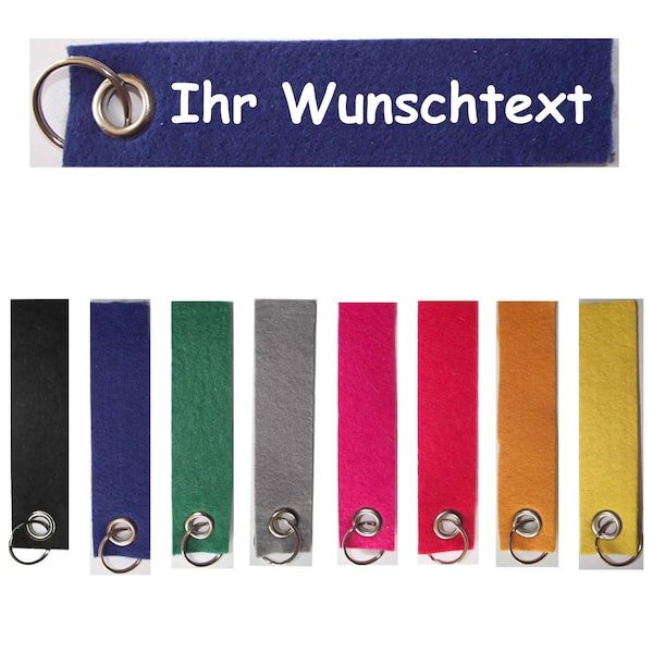 Felt keychain individually personalized with name / desired text / printed on both sides - large selection of colors