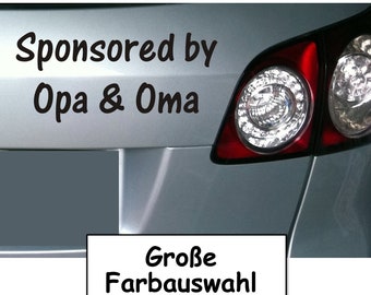 Car Car Sticker "Sponsored by Grandpa & Grandma" / Wide range of colors / Body and window stickers / 20 x 09 cm