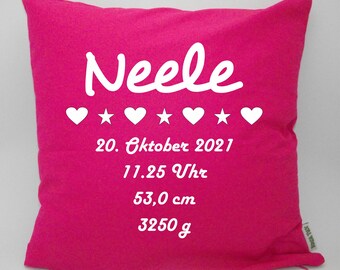 Pillow for birth | a personalized gift with the birth data | different colors