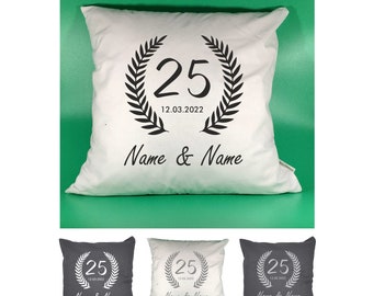 Silver Wedding Pillowcase - personalized pillow with date and name | Anniversary cushion