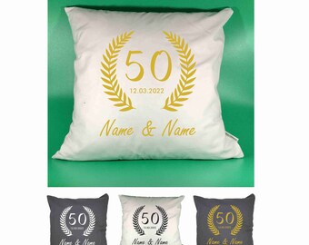 Pillow golden wedding personalized gift with date and name | Anniversary cushion | Cushion cover | Pillowcase