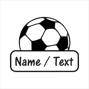 Puede incluir: Balón de fútbol blanco y negro con una pancarta rectangular blanca y negra que dice "Nombre / Texto".