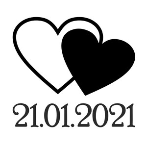 Op de afbeelding: Twee zwarte harten, een binnen de andere, met de datum 21.01.2021 eronder.